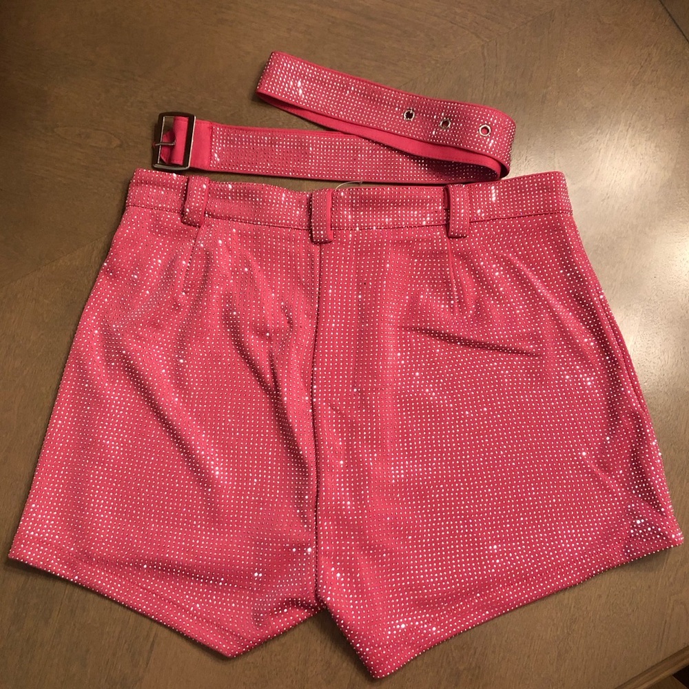 NEW Boutique Rhinestone Studded Belted Gameday Western Cowgirl Bling Shorts - Picture 5 of 6